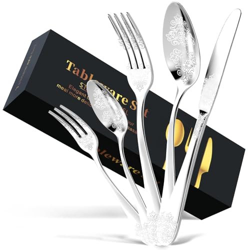 DRAGON RIOT Besteck Set 4 Personen - 20 teilig Edelstahl Besteckset, Silberbesteck mit Messer Gabel Löffel, Hochwertiges Essbesteck, Cutlery Set für Haushalt/Party/Restaurant