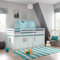 Homestyle4u Kinderbett Hochbett 90x200 mit Vorhang Treppe Tunnel Grün Bettrahmen Holz Kiefer Weiß