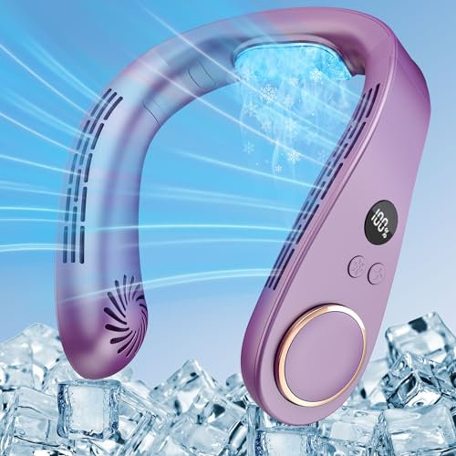 Neck Fans for Men Women Kids-Cooling Plate Usb Rechargeable Neck Fan,Personal Noiseless Headphones Face Neck Cooler Wrap,Long Battery Powered Necklace Collar Air Conditioner for Woman Man Kid Purple