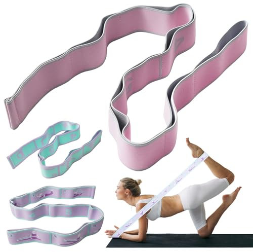 Riwer Yoga Gurt 3 Stück Yoga Band Stretching Strap mit 10 Schlaufen, Fitness Stretchband Hochelastischer Gymnastikband für Pilates, Tanz, Gymnastik, Effektives Dehnung