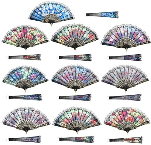 Grevosea Spanish Hand Fan Set, 10 Pcs Handheld Fan for Women Floral Spanish Folding Fan Foldable Fan Vintage Fans Handheld Hand Fan for Wedding and Party Decoration Random Color
