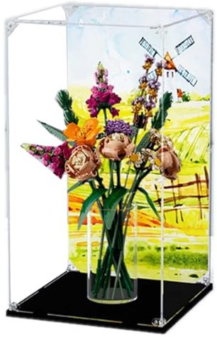 Boîte de présentation transparente en acrylique compatible avec Lego 10280 - Kit de roses - Boîte à poussière - Décoration de collection (boîte uniquement) - Base noire - 3 m