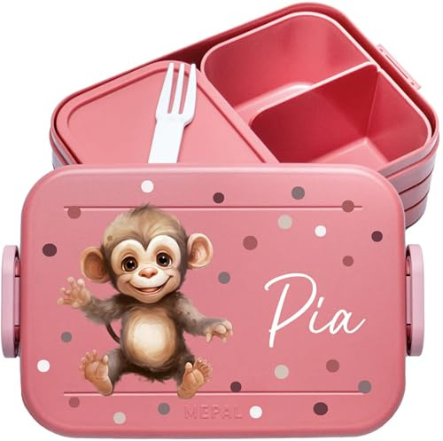 4youDesign | Personalisierte Kinder Brotdose Midi Rosa mit Namen - Lunchbox Affe Motiv für Kindergarten & Schule - Brotzeitdose Mädchen Junge