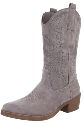 Ital Design Damen Stiefel mit Reißverschluss und Blockabsatz, spitze Form, Grau, Gr. 36