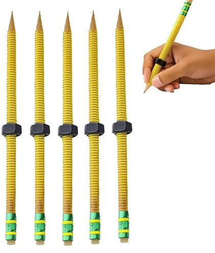 Threaded Pencils for ADHD,Threaded Fidget Pencil, Twist and Write Weighted Wooden Pencil Fidgets, Textured Sensory Pen-cil Sleeve, Silent Tool Stress Relief Pen,Autism Learning Materials (5 PCS)