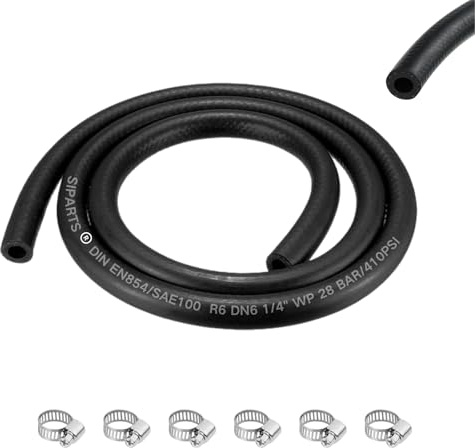 Tuyau D'essence Kit 1 Mètre Ø 6mm Conduite de Carburant Durite Essenceavec 6 Pièces Colliers de Serrage, NBR Tuyaux d'essence en Caoutchouc pour Moto Tondeuse Camion Voiture