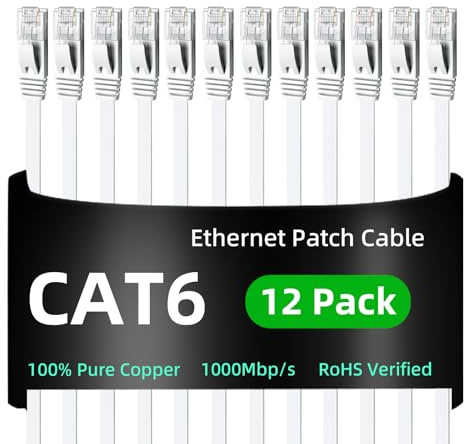 Yauhody Cat 6 Ethernet Cable 4.5m 12Pack, 1Gbps Internet 4.5m 12Pack, White | Pure Copper, Stable High Speed Transmition, Snagless Design,Tangle Free, RoHs, TIA/EIA Compliant, for PC, Router, TV, Server