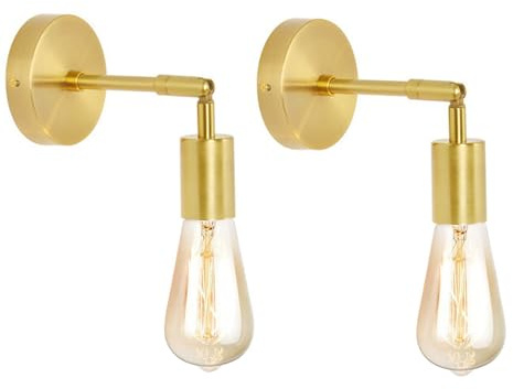 YSGUYILT 2 Stück Wandleuchte Innen Gold E27 Industrial Metall Modern Wandlampe 180° Drehbare Wandleuchten fur Schlafzimmer Wohnzimmer Esszimmer Cafe Bar