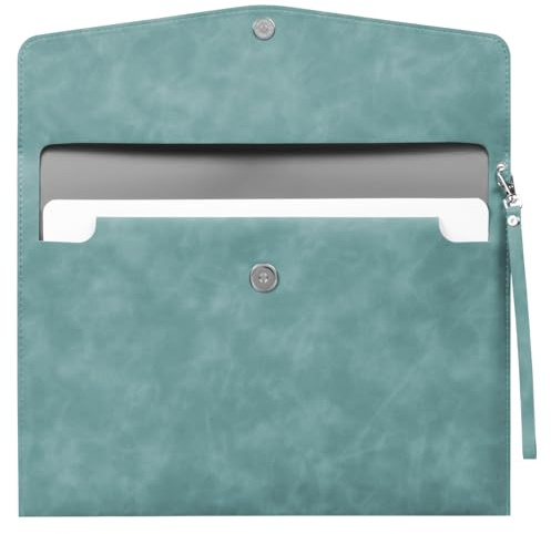 OFFCUP PU Porte Document, Leather Enveloppe A4 Cas Portfolio Dossier avec Poches, Imperméable Cuir Intérieures Pochette Papeterie Fichier pour Note/Carte/Tablette PC Affaires et Bureau, Bleu