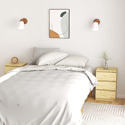 Kaloriko Nachtschränke 2 STK. Massivholz Kiefer unbehandelt, 40x29,5x64 cm Nachttisch mit 3 Schubladen, Robustes Beistelltisch Set für Schlafzimmer, Wohnzimmer