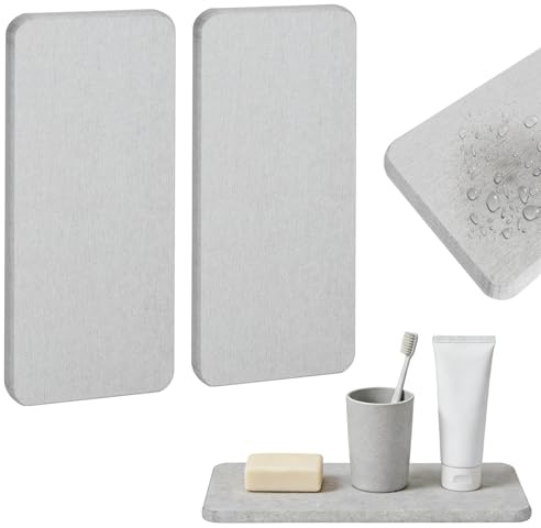 GZRXIOUS 2pcs Water Absorbent Stone, Quick Dry Diatomite Soap Dish Mat, Diatomaceous Earth Absorbing Tray Coasters, Hand Soaps Saver Holder for Sinks, Bottles, Glasses, Bathroom, Kitchen, Grey