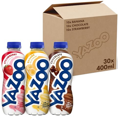 Yazoo Classic Trio Ready-To-Drink Milkshake Bundle 400 ml (Pack of 30) – Chocolate, Banana and Strawberry Flavoured Dairy Beverage High In Protein And Calcium