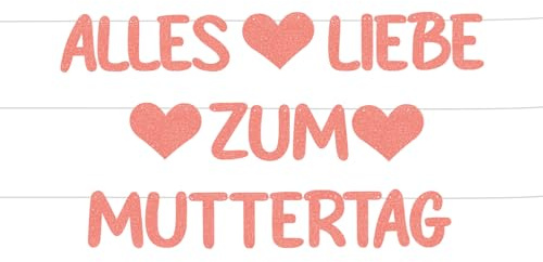 Alles Liebe zum Muttertag Party Girlande, Glitzernder Hängende Deko | Girlande, mit Herz Papier Banner, für Muttertag Geburtstag Party Dekoration Hintergrund