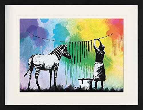 1art1 Banksy Poster Zebra Streifen Waschtag Gerahmtes Bild Mit Edlem Passepartout | Wand-Bilder | Im Bilderrahmen 80x60 cm