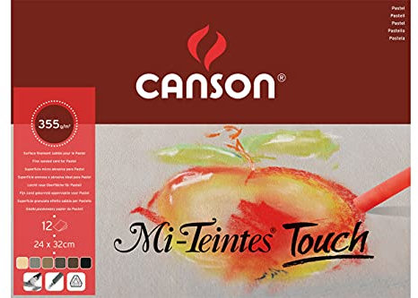 CANSON Mi-Teintes Touch - Bloc 12 feuilles de papier pastel 24x32 - 350g/m² - 4 couleurs assorties