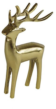 Lesli Living Hirsch Figur stehend Größe wählbar Gold Aluminium poliert Dekohirsch Dekofigur, Größe:XS