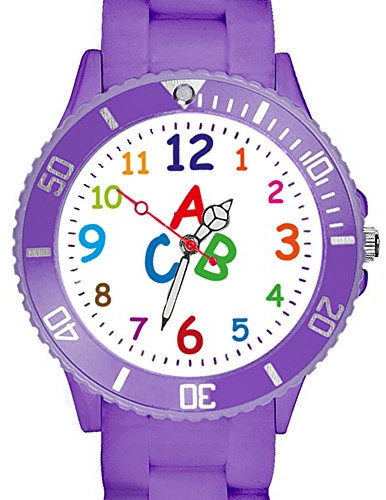 Taffstyle Kinder Armbanduhr Silikon Sportuhr Bunte Sport Uhr Kinderuhr Lernuhr Zahlen ABC Motiv Analog Lila