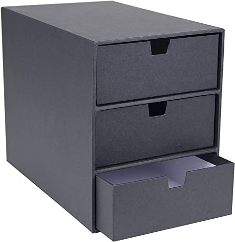 Bigso Ingrid Schreibtisch-Organizer aus Faserplatte mit 3 Schubladen, für Bürobedarf und Zubehör, stapelbarer Make-up-Schubladen-Organizer, 16 x 25,1 x 20,6 cm, Dunkelgrau