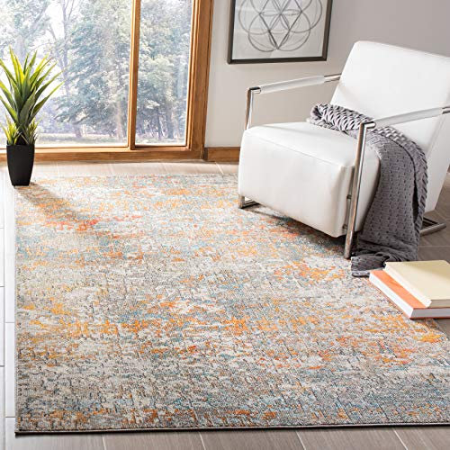 SAFAVIEH Zeitgenössische Teppich für Wohnzimmer, Esszimmer, Schlafzimmer - Madison Collection, Kurzer Flor, Grau und Orange, 183 X 274 cm