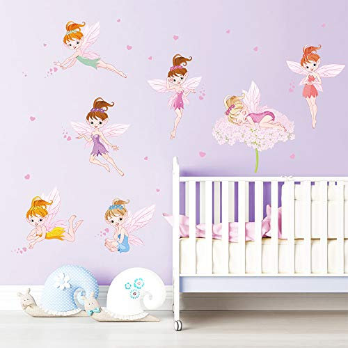 ufengke Wandtattoos Blumen Feen Wandsticker Wandaufkleber Rosa Herz für Kinderzimmer Mädchen Schlafzimmer