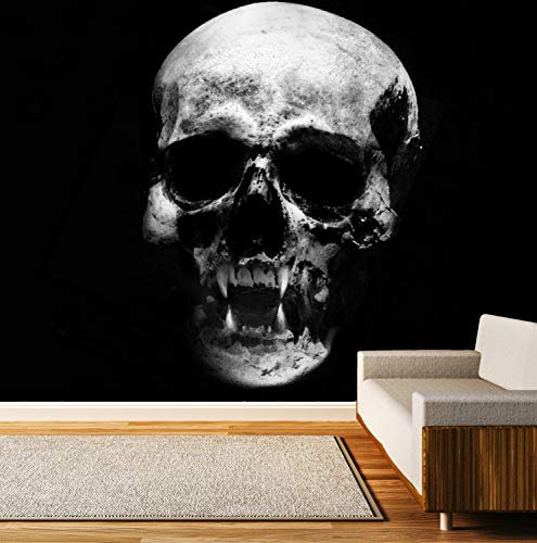 Vlies Tapete XXL Poster Fototapete Vampir Schädel Totenkopf Farbe schwarz weiß, Größe 200 x 150 cm
