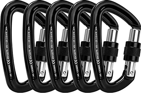 Paliston 25kN Kletterkarabiner Aluminium Schraubkarabiner D Form Karabiner Karabinerhaken Schwarz 2 Stück