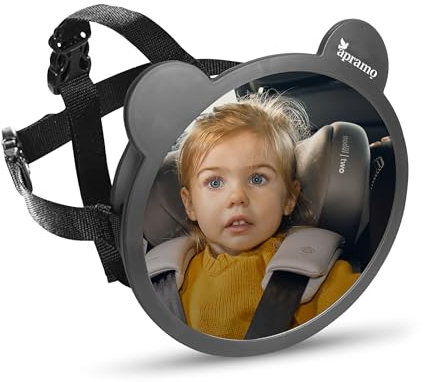 APRAMO Baby Rücksitzspiegel 360° Schwenkbar Auto Baby Spiegel, 100% Bruchsicherer Rückspiegel für Kindersitz und Babyschale, Geeignet für allerlei Kopfstützen, Autospiegel in optimaler Größe