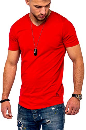 JACK & JONES Herren V-Neck T-Shirt Infinity Oversize Longshirt Basic Casual Modern (M, Tango Red)