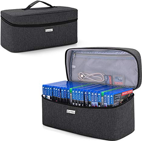 CURMIO Game Disc Storage Bag for up to 24 Discs, Universal Portable Gaming Disk Carrying Case, Compatible with PS4/PS4 PRO/PS4 Slim/PS3/PS2/Xbox One/Xbox ONE S/Xbox Series X/S/PS5, Black