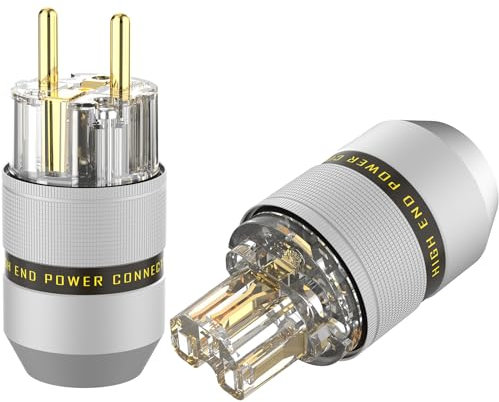 P083TEG P083TEG 1 paire de fiches Schuko HiFi AC 16 A 250 V plaquées or UE Plug 2 broches C15 Fiche femelle Hi-end en aluminium pour câble d'alimentation audiophile DIY (plaqué or, P083TE)