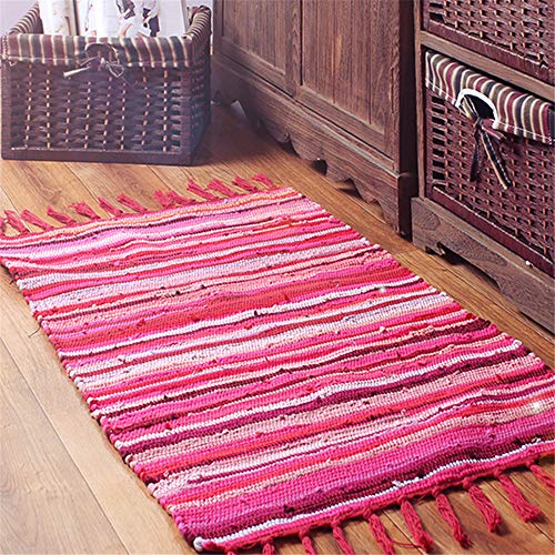 Morbuy Handweb-Teppich, Eingang Bodenmatte Teppich mit Quaste Maschinenwaschbare Handgewebte Vintage für Innen Wohnzimmer Schlafzimmer Flur Läufer (60X120cm,Rose Red)