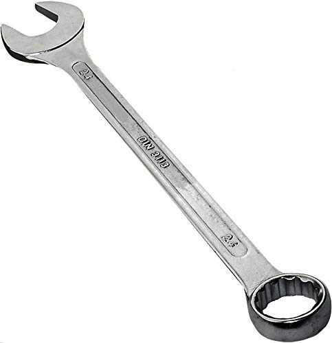 AERZETIX - C45566 - Clé plate mixte métrique 24mm - fourche et anneau/oeil 12 pans - en acier CR-V pour serrage/assemblage - manche droite - DIN 3110 - couleur argent