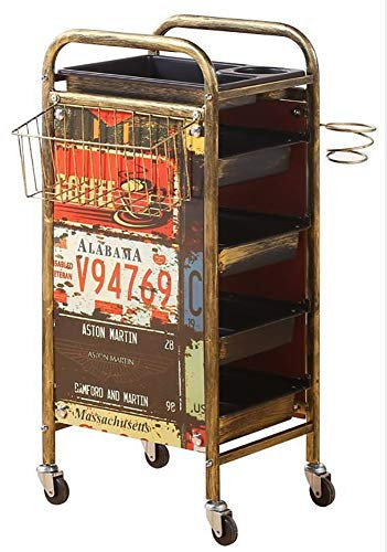 Retro Salon Friseurwagen Salon Trolleys Friseur Barbier Schönheit Lagerung Haar Spa Rolle Wagen Tablett Mit 4 Ausstieg Golden Schubladen B
