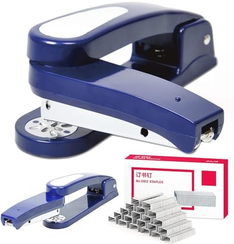 XUBX cucitrice girevole a 360° con 1000 graffette, 360 gradi girevole Desktop Stapler capacità 20 fogli, ruotabile Staplers per brochure, giornali, fai da te, rilegatura artigianale (Blu)