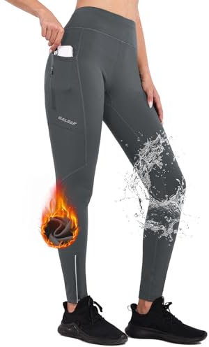 baleaf Winter Fahrradhose Damen Lang mit Reißverschluss am Knöchel Warm Thermoleggins Winter Gefüttert Jogginghose Thermo Laufhose Wasserdicht Outdoor Hosen Winterhose Grau L