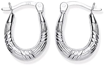 Sterling Silver Oval Creole Earrings - Patterned Hoop