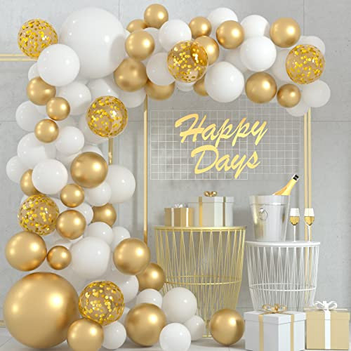 FEPITO 108 Stück Weiß gold Ballon Girlande Arch Kit 5 10 12 18 Zoll Pastell Weißgold Konfetti Luftballons für Geburtstag Hochzeit Braut Babyparty Abschlussfeier Dekorationen
