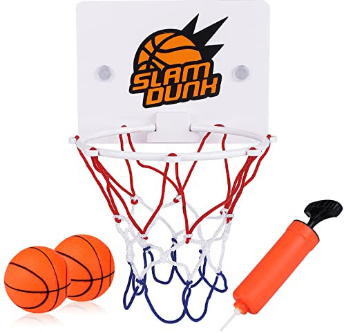 Grevosea Mini Basketball Korb Set,basketballkorb Indoor,Kinder Zimmer mit 2 Stück 6.5cm Bälle Und Pumpe Büro mit Saugnapf für Kinder Office Home-16.2X12cm