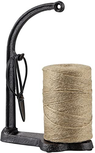 MOLIGOU Cast Iron Twine Holder Set, Twine Holder with Scissors and Jute Twine Roll, String Holder Dispenser for Crafting, Gardening, Gift Wrapping Black