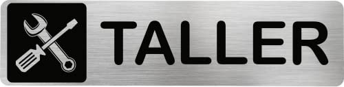 Becral® - Señal de acero inoxidable TALLER | Placa puerta | Señal informativa | Cartel Puerta 200X50mm (ref.RD707014)