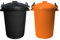 Set Of 2 - 50 Litre Clip Lock Storage Bins - Large Heavy Duty Plastic Kitchen Waste Rubbish & Garden Compost Bin - Made in UK. (Orange, Black)