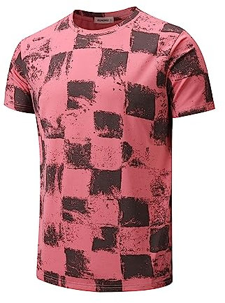 RONOMO Camiseta estampada de moda para hombre, camiseta con estampado casual, rosa, XXL