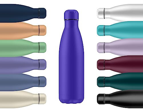 Mi Ko Mi Ka Botella de Agua Térmica de Acero Inoxidable Reutilizable | Sin BPA | Mantiene 24H Frio / 12H Calor | Hermética - Doble Pared a Prueba de Fugas (Lila Mate, 750ml)
