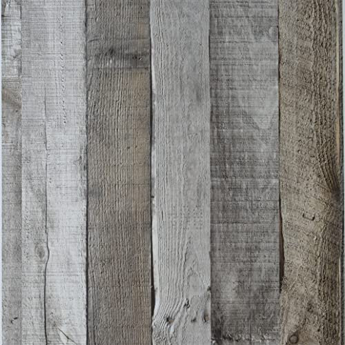 JOLIHOME Papier Peint Effet Planche de Bois Gris Rustique Vintage Jaune Autocollant de Meubles Peler et Coller Film Vinyle Imperméable pour Cuisine Chambre Table Armoire 44,5x1000cm