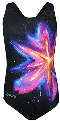 Aquarti Costume Piscina Bambina – Costume Intero Bambina con Muscleback, Resistente al Cloro, Macchia Colorata/Giallo Amaranto/Nero, 140