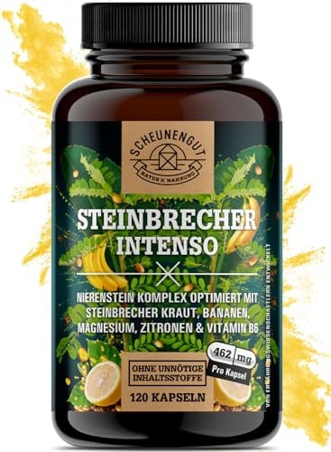 STEINBRECHER INTENSO® Chanca Piedra -WICHTIG: Nieren/Harnwege/Leber Kapseln Hochdosiert mit Chanca Piedra, Banane, Magnesium, Zitrone und Vitamin B6 -DE- SCHEUNENGUT®