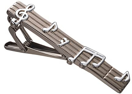 RunootPR Pince à cravate homme musique personnalisée avec notes de musique argentées et noires pour homme Bijoux Cadeau, 5.5cm, laiton, Pas de gemme