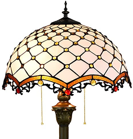 PAZWAHF Tiffany Stehlampe Buntglas Leselampe Mittelmeer Gelbe Perlen 162cm Kunstharz Fuß Wohnzimmer Schlafzimmer Homeoffice