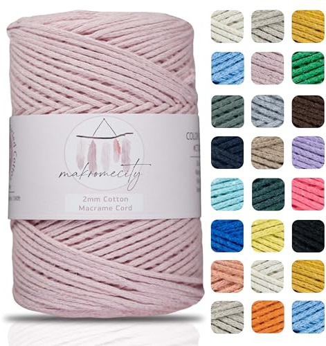 Makromecity, Cotton Macrame Yarn 2 mm x 180 m, Baby Pink Recycled Cotton for Crocheting, Cotton Macrame Cord for Crafts, Home Decorations, Place Mat, Shoulder Bag, Crochet Bag, Runner