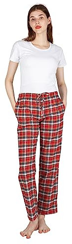 JTPW Women's 100% Cotton Super Soft Flannel Pajama/Lounge Bottoms with Pockets, Red Navy White Plaid, Size: XS